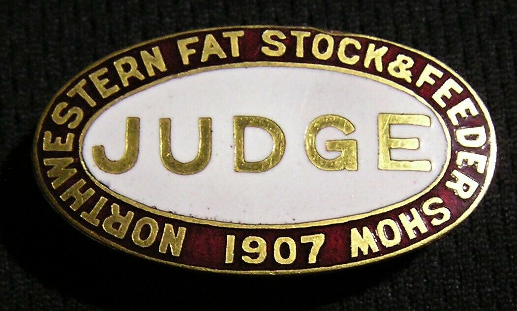 1907 Northwestern Fat Stock & Feeder Judge Pin Badge - Stockyards Livestock Live