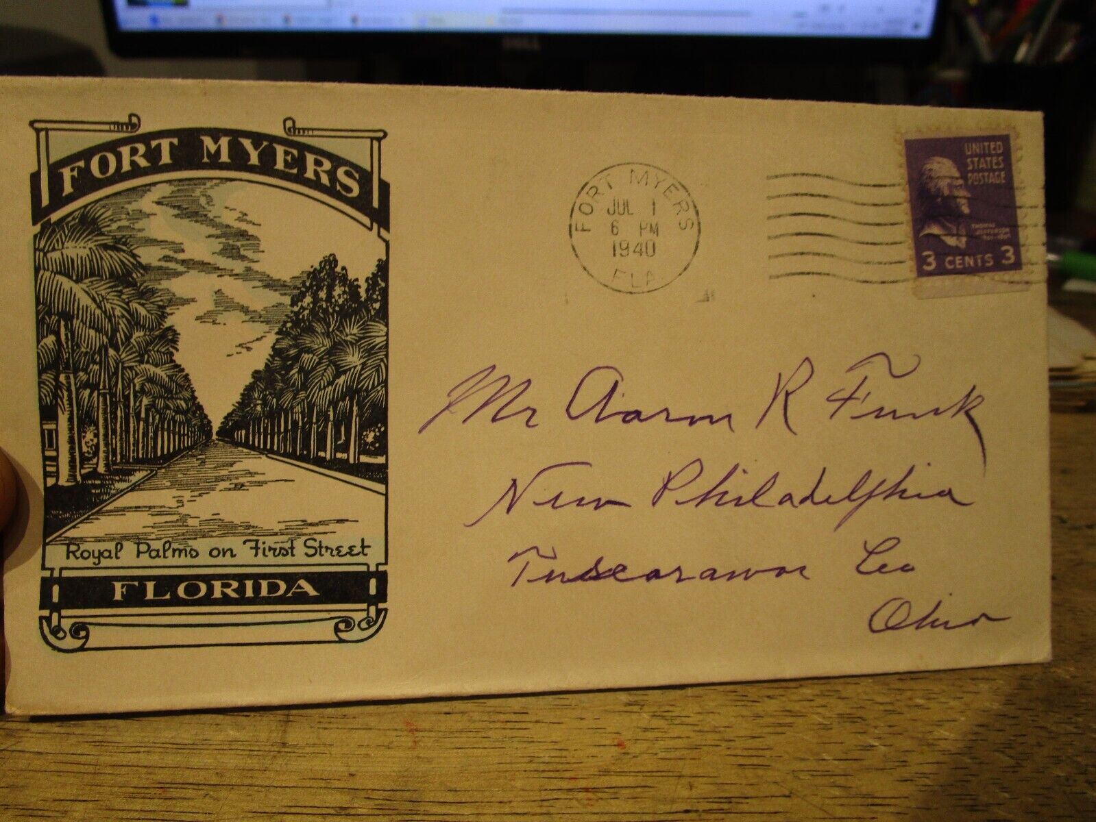 Vintage Old Antique Empty Envelope Cover Fort Myers Florida Royal Palms 1st St.
