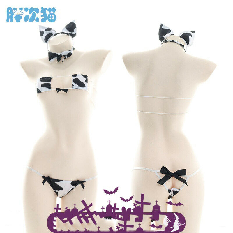 Cow Bandage Suit Lolita Women Bikini Set Cosplay Japanese Sukumizu Nightgown