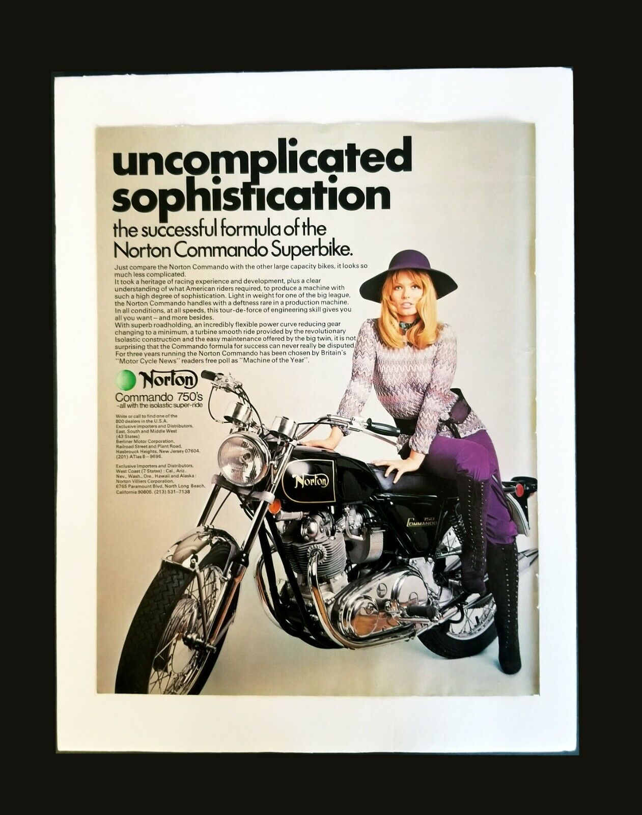 C1970 Norton Commando 750 Motorcycle Print Ad Original Full Color Print Ad S17