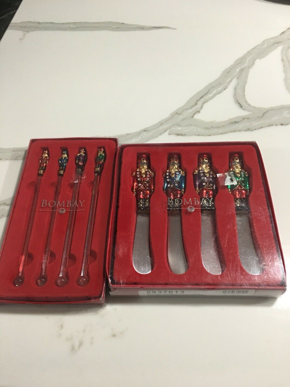 Christmas Bombay Red Jeweled Enamel Nutcracker Cheese Knives Spreader And  Stiks