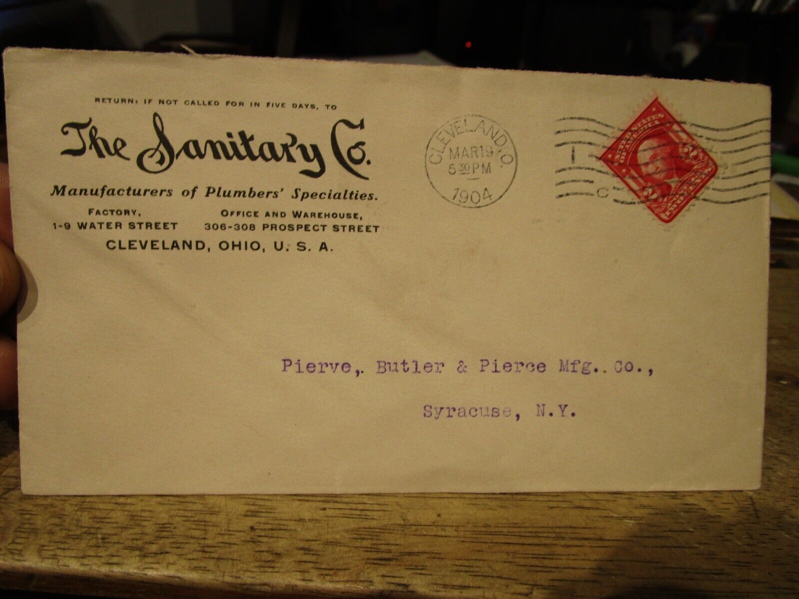 Vintage Old Antique Empty Envelope Cover Cleveland Ohio Sanitary Plumbing Co.