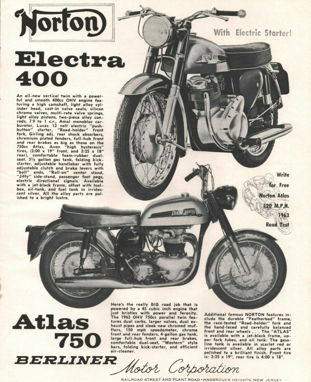 1963 Norton Electra 400 & Atlas 750 Berliner - Vintage Motorcycle Ad