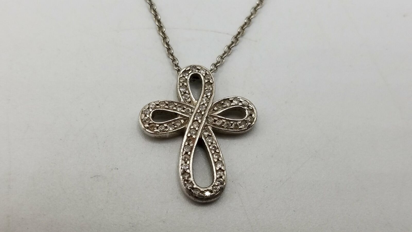 925 Silver Cz Infinity Symbol Cross Pendant 22" Necklace Tt765