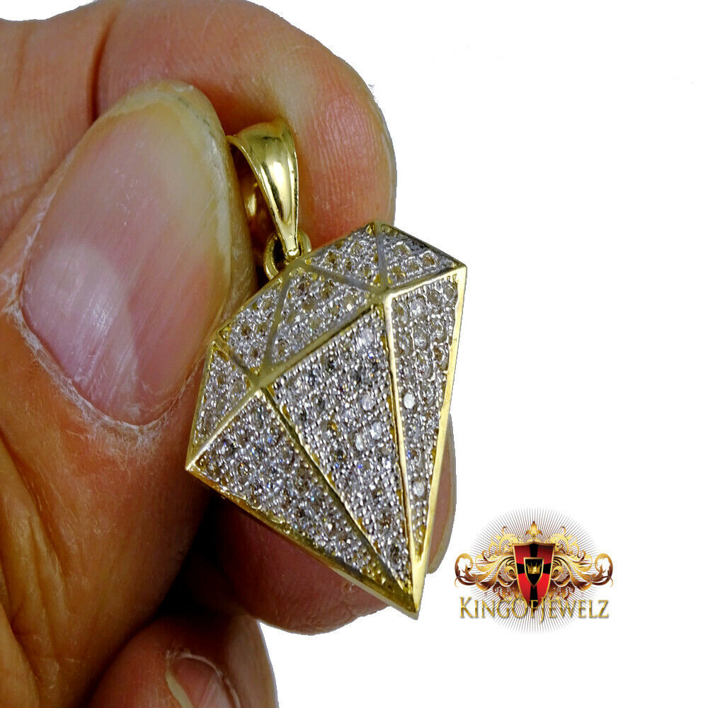 Real 10k Solid Yellow Gold Simulated Diamond Custom Diamond Shape Pendant Charm
