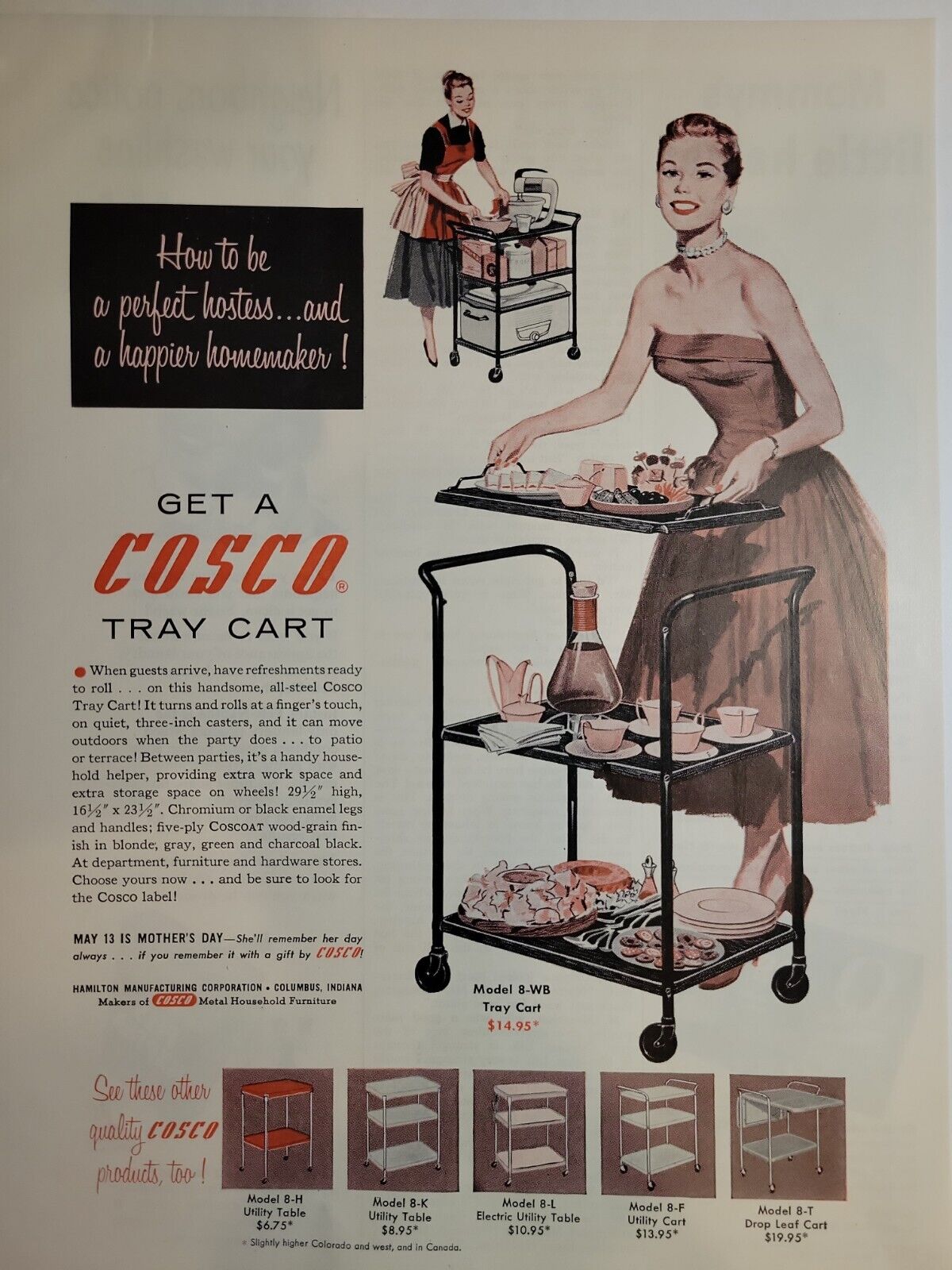 1956 Cosco Serving Tray Cart  Vintage Mid Century Furniture Ad