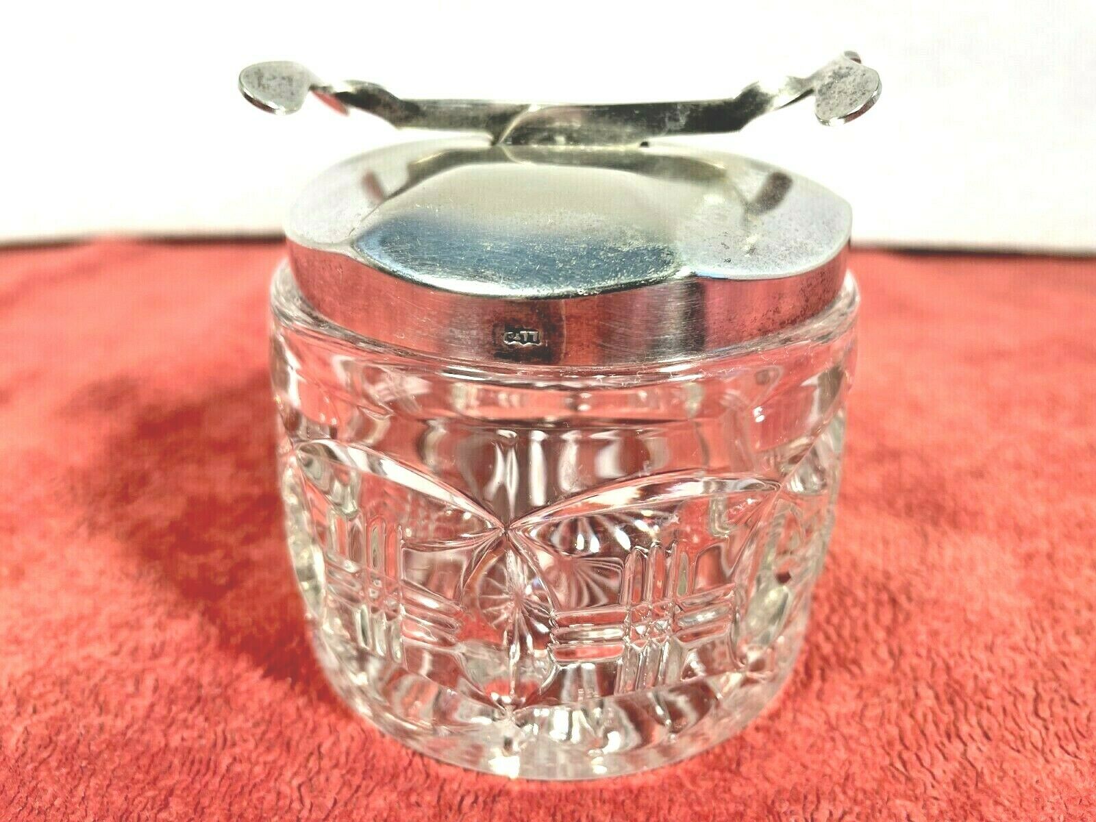 1880s Unique  Glass  Sugar Cube Bowl With Pincher Tongs In Lid  Made In England