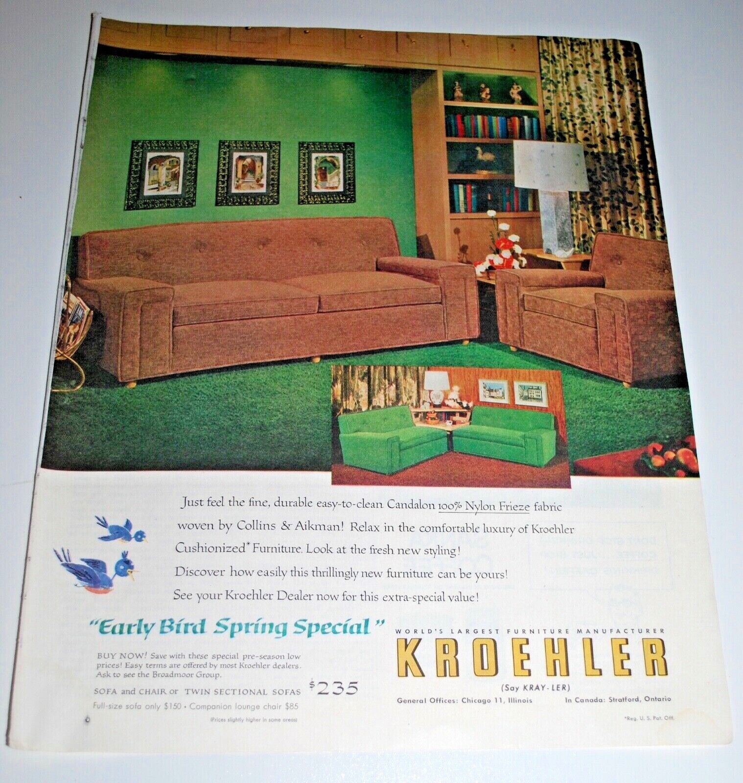 Vintage Original 1954 Kroehler Furniture Saturday Evening Post Magazine Print Ad