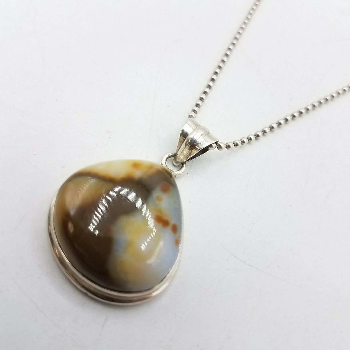 925 Silver Necklace And Jasper Stone Pendant He588