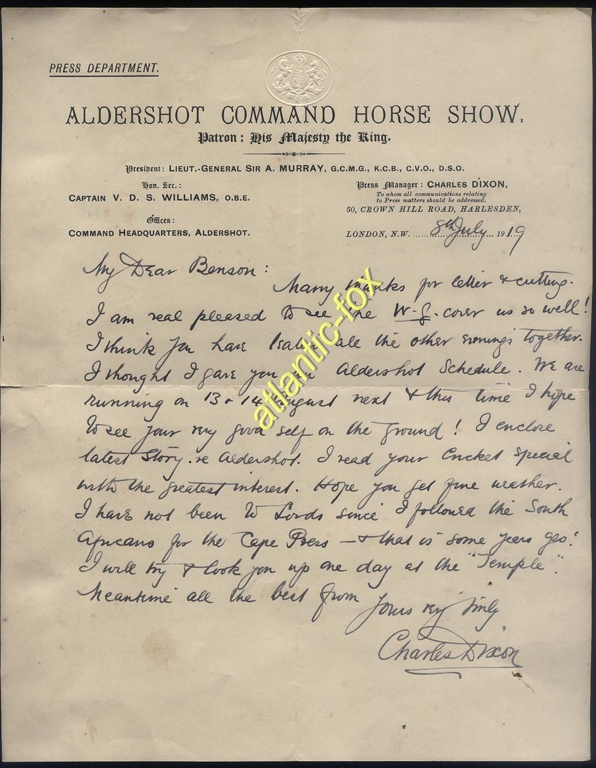 1919 Charles Dixon , Ornithologist (1858-1926) Aldershot Command Horse Show