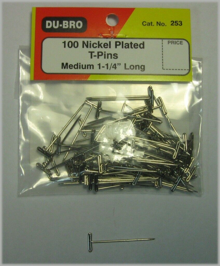 Du-bro 253 Stainless T Pins Medium 1 1/4" Long (pack Of 100 Pins)