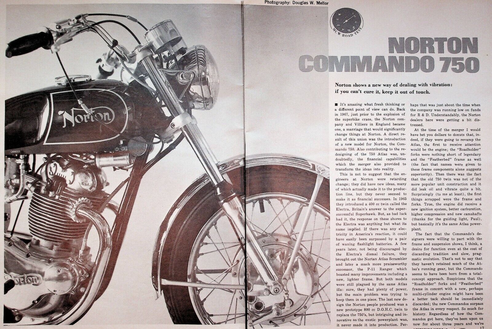 1971 Norton Commando 750 Roadster - 6-page Vintage Motorcycle Road Test Article