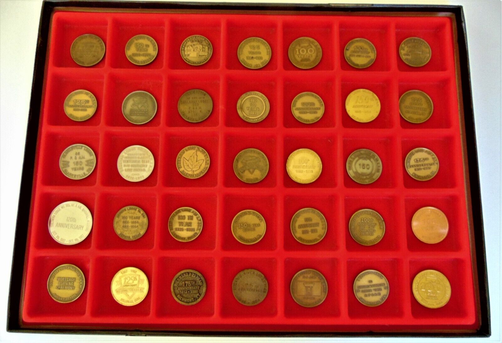 Masonic Collection Of 35 Masonic Blue Lodge Commemorative Coins, Most Vintage.