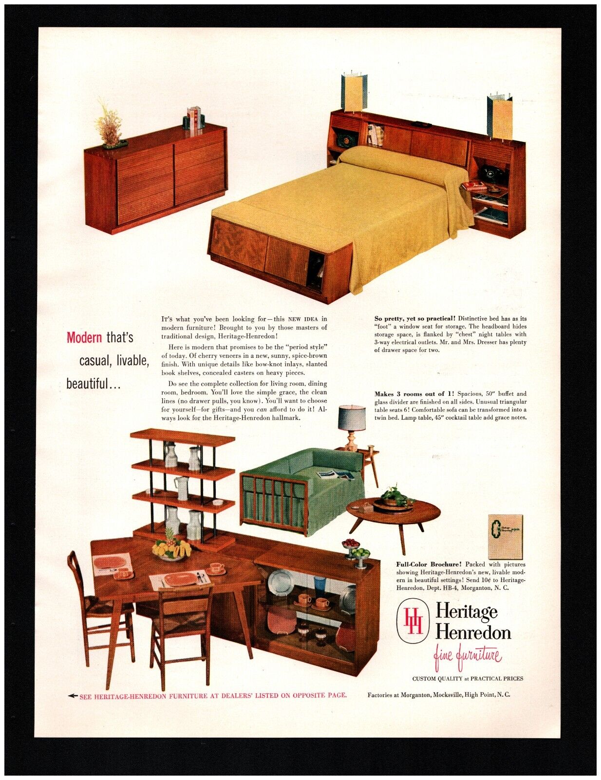 1952 Heritage Henredon Furniture Original Print Ad Mcm Mid Modern ~ Fast Ship ~