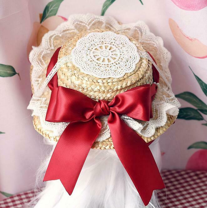For 20cm Bow Straw Hat Alice's Adventures In Wonderland Kissato Cosplay Props