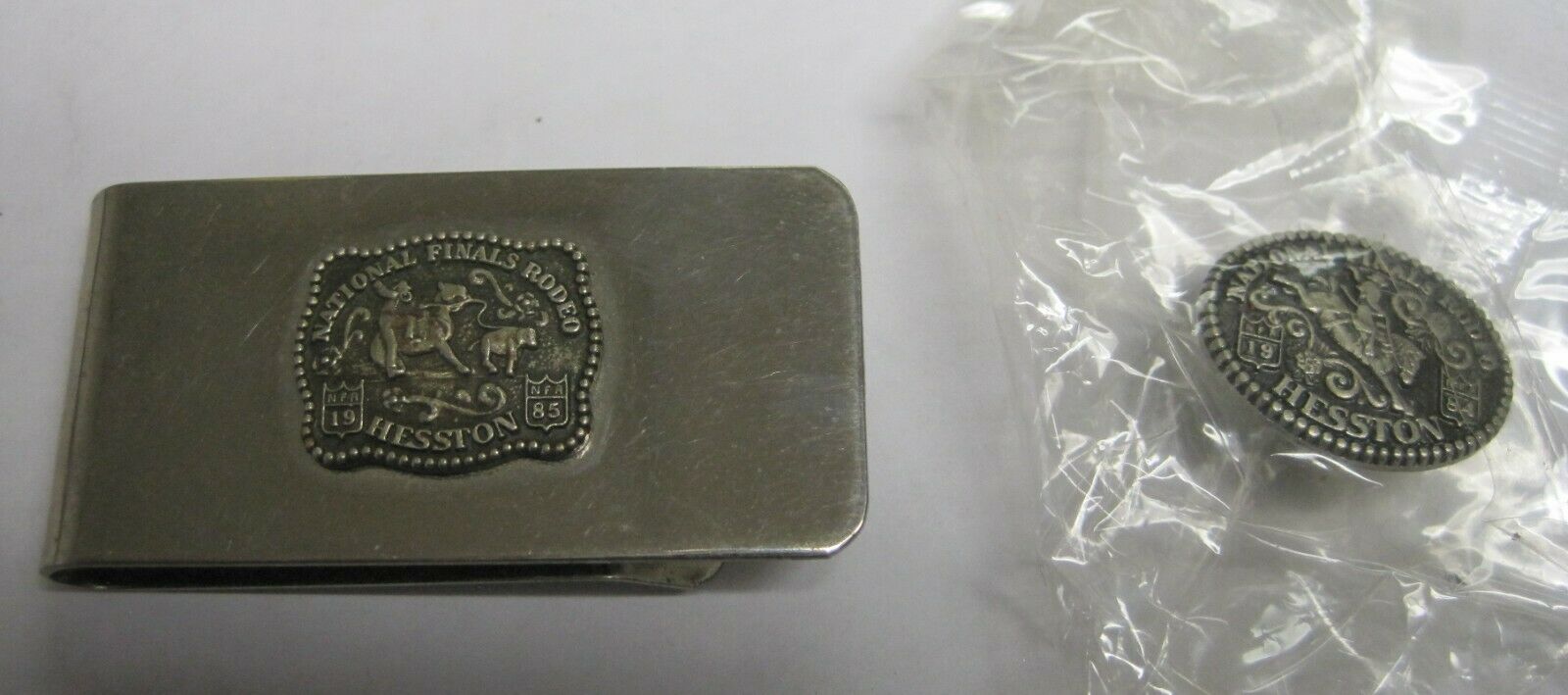 National Finals Rodeo Hesston 1985 Money Clip & 1984 Hat Pin, Vintage