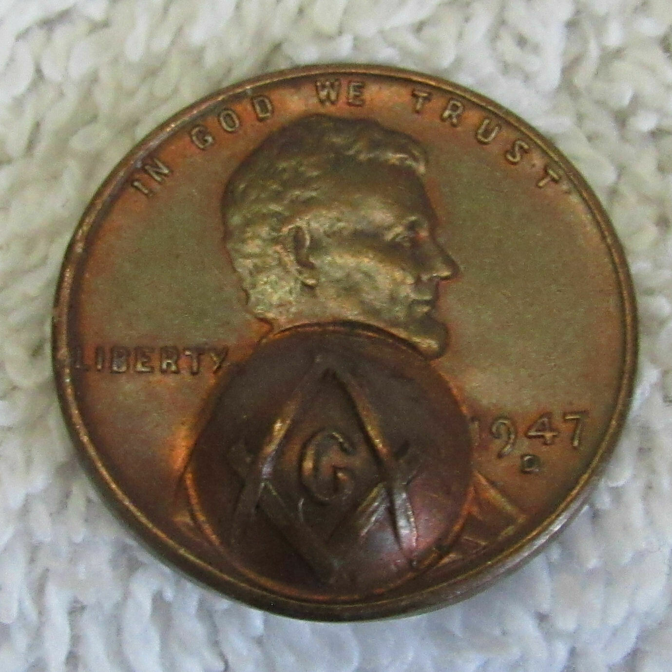 1947 Mason Masonic Square Compass Symbol Us Lincoln Penny Token Coin