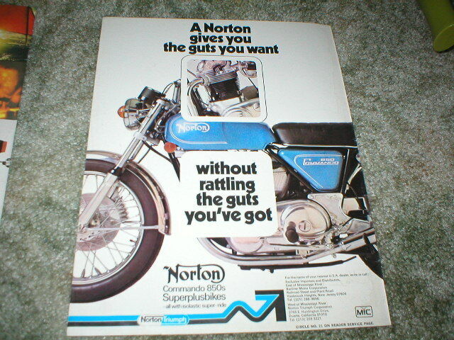 1974 Vintage  Norton Commando 850 Norton/triumph Cycle Ad  Guts 1 Page