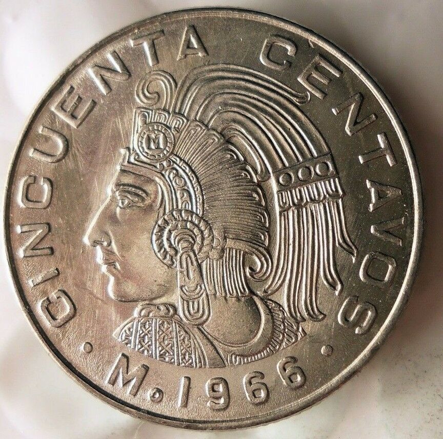1966 Mexico 50 Centavos - Au/unc - Great Coin - Free Ship - Mexico Bin #3