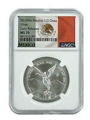 2018 Mexico 1/2oz Silver Onza Libertad Ngc Ms70 - Early Releases - Flag Label