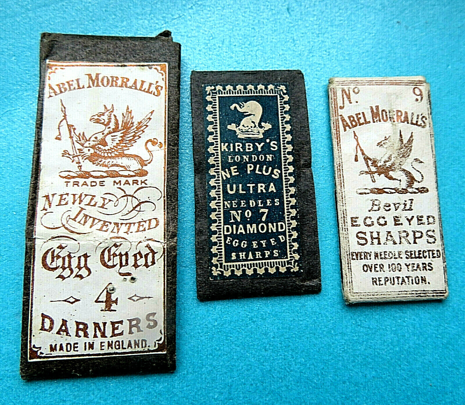 3  Early Antique Sewing Needle Packets,