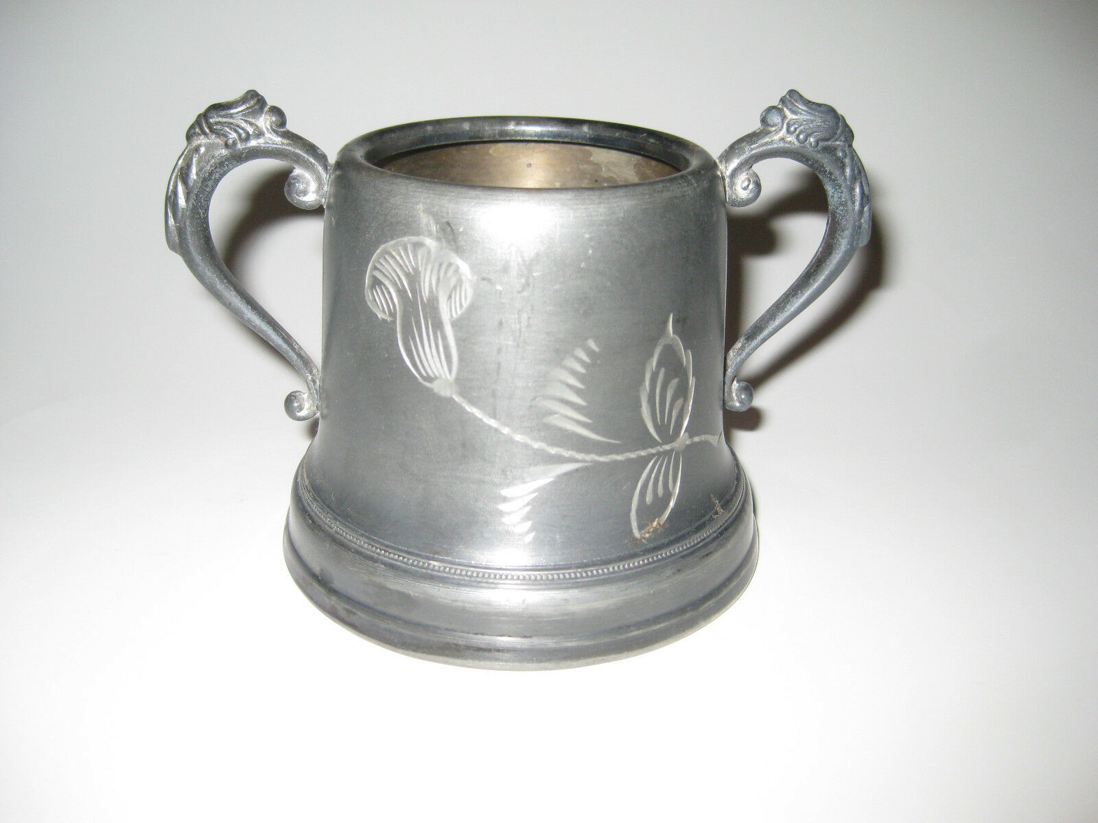 Rogers Silver Co., Quadruple, Sugar Bowl With Etched Tulip, Antique!
