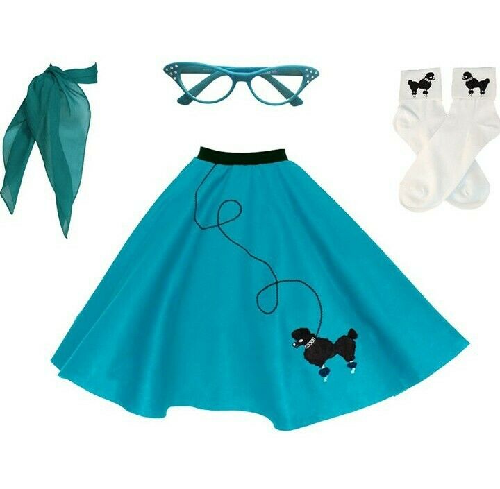Brand New!! 4 Piece 50's  Poodle Skirt Outfit/costume Teal  Adult- Size Small