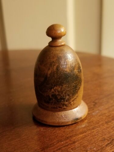 Antique Mauchline Ware Treen Bell Sewing Tape Measure Stirling Castle Souvenir