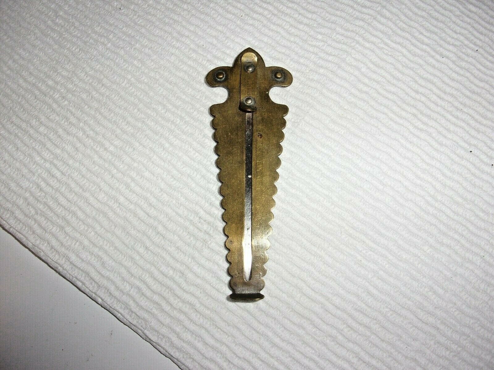 Antique Brass With Steel Blade Button Hole Gauge And Cutter Dated 1872