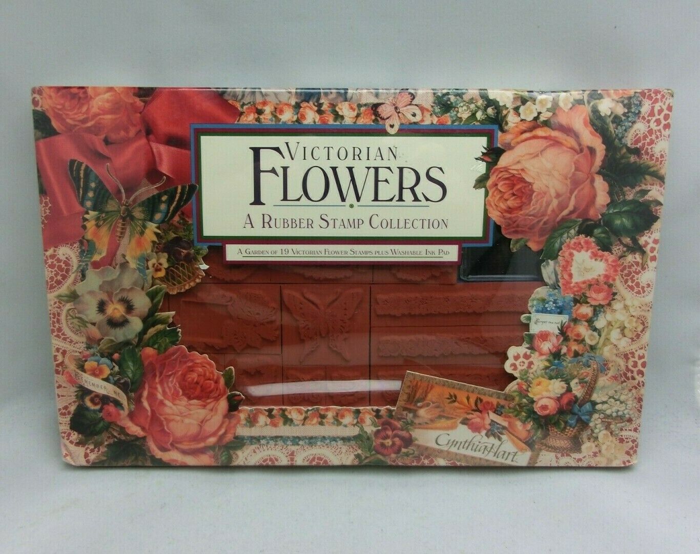 1992 Victorian Flowers Rubber Stamp Collection 19 Stamps & Ink Pad New
