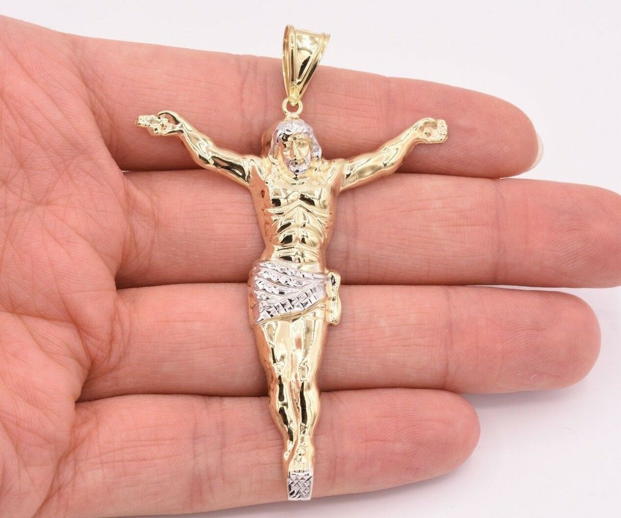 3" Mens Diamond Cut Crucifix Jesus Body Pendant Charm Real 10k Yellow White Gold
