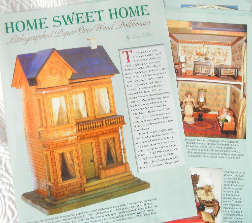 15p History Article + Pics -  Antique Gottschalk Paper Over Wood Doll House